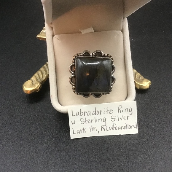 RING STERLING SILVER .925 with RAW LABRADORITE SQUARE CUT STONE - Picture 1 of 10
